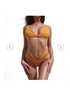 Minimale Animale Bandit Ribbed Bikini Bottoms Orange Size Large Strappy